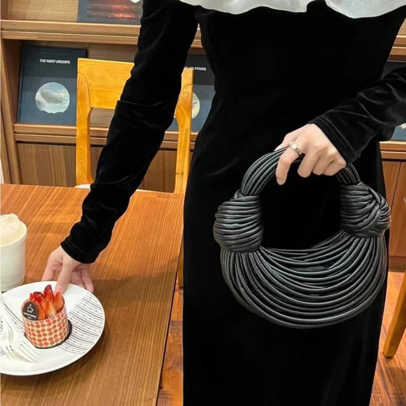 Gold Luxury Designer Brand Handwoven Noodle Bags Rope Knotted Pulled Hobo Silver Evening Clutch Chic