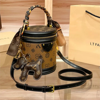 Light luxury brand women's handbag high-end sense contrasting color shoulder bag bucket bag
