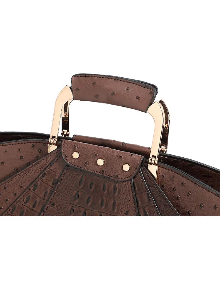 Large Capacity Leather Purse Metal Top Handle Handbags Crossbody Large Tote Bag