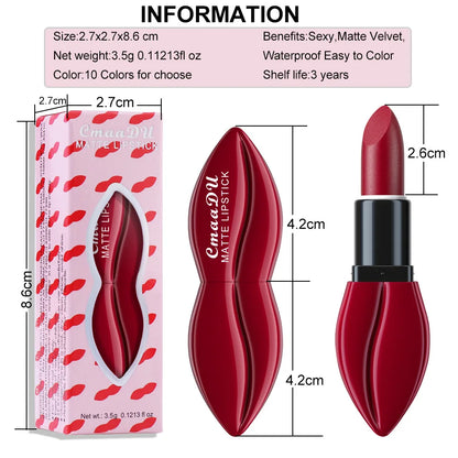 10 Colors Long-Lasting Matte Lipstick Lip Stick with Rich Velvet Color and Waterproof Formula