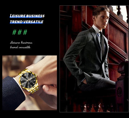 Men Watch Water Diamond Luxury Night Glow Double Calendar Quartz Movement 41mm Blue Gold Stainless Steel