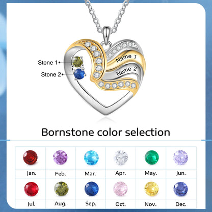 Personalized Love Heart Pendants Necklace 1-5 Kids Names Birthstone Mothers Day