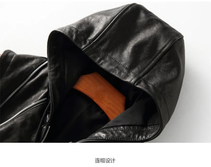 Mauroicardi Spring Autumn Luxury Elegant Cool Black Pu Leather Vest for Men with Hood Zipper Sleeveless Jacket Men Clothing 2023