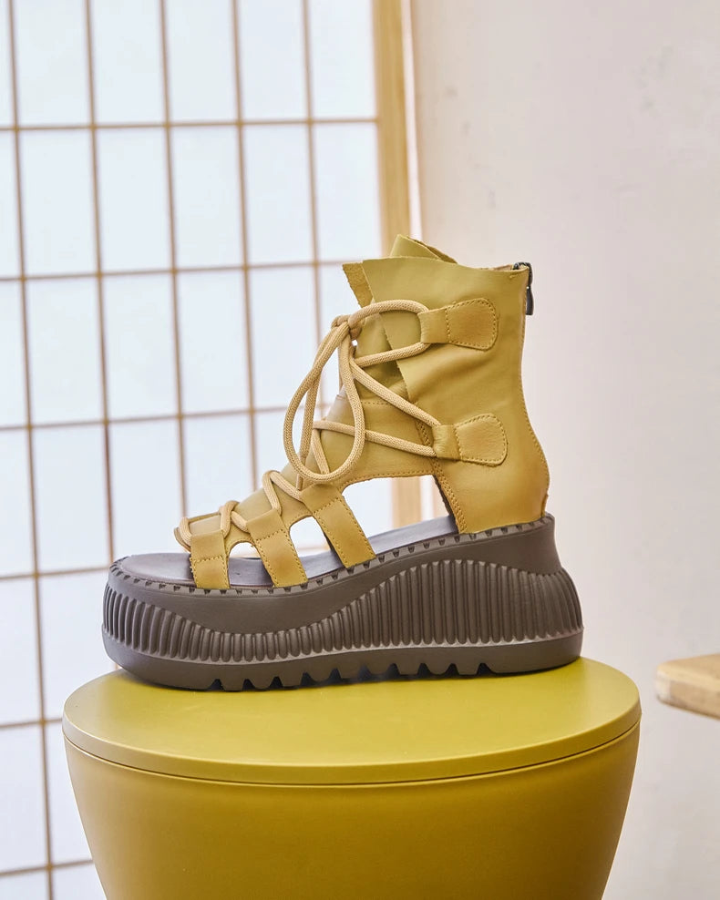 7.5cm Genuine Leather Women Sandals Loafer Shoes Platform Wedge Comfy Hollow ZIP Summer Rubber Peep Toe Retro Flats Ankle BootS yellow / 36 yellow / 37 yellow / 35 yellow / 36-yellow / 37-yellow / 35-yellow / 40-black / 35-yellow / 38-yellow / 39-black / 38-black / 39-black / 36-black / 37-green / 36-green / 37-black / 40-green / 35-green / 40-green / 38-green / 39-