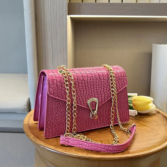 Crocodile Pattern Shoulder Bags Chains Square Bag Purse Female Pu Leather Crossbody Handbag