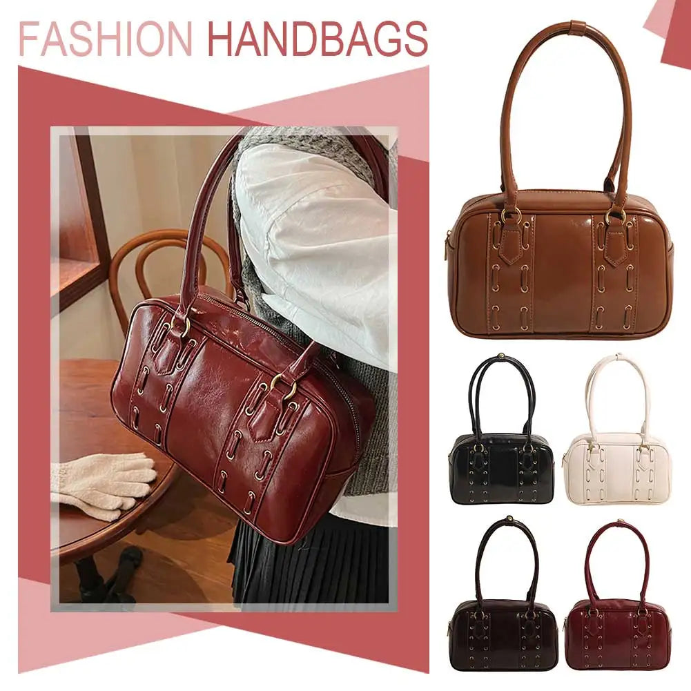 Shoulder Bags for Women PU Leather Female Boston Tote Bag Solid Color Handbags Purse Shoulder Purse Commute Tote Bag