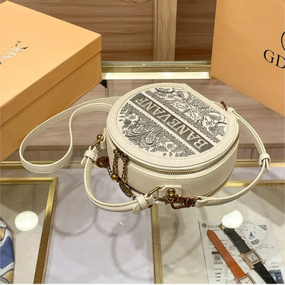 Light luxury brand embroidered small round bag designer high-end single shoulder crossbody bag