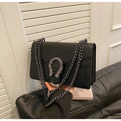 Chain Shoulder Bag for Women Snake Pattern Crossbody Small Square Bag