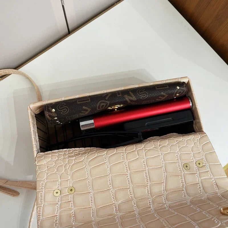 Black Crocodile Pattern Crossbody Bag Fashion Box Lipstick Pouch Designer Pu Leather