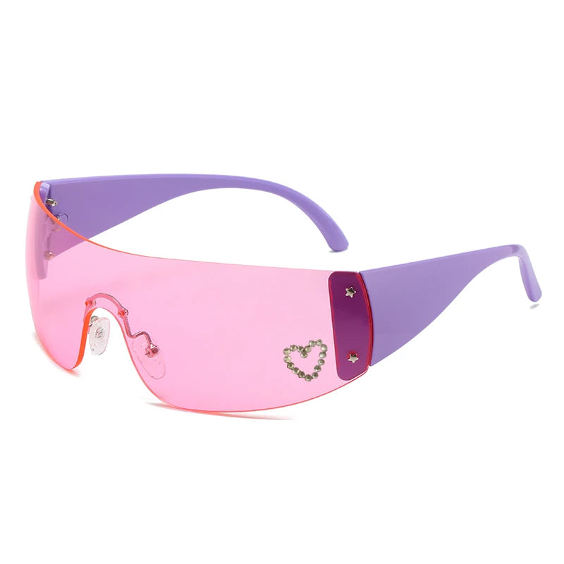 Women Heart Diamond Pink Sunglasses Wrap Around