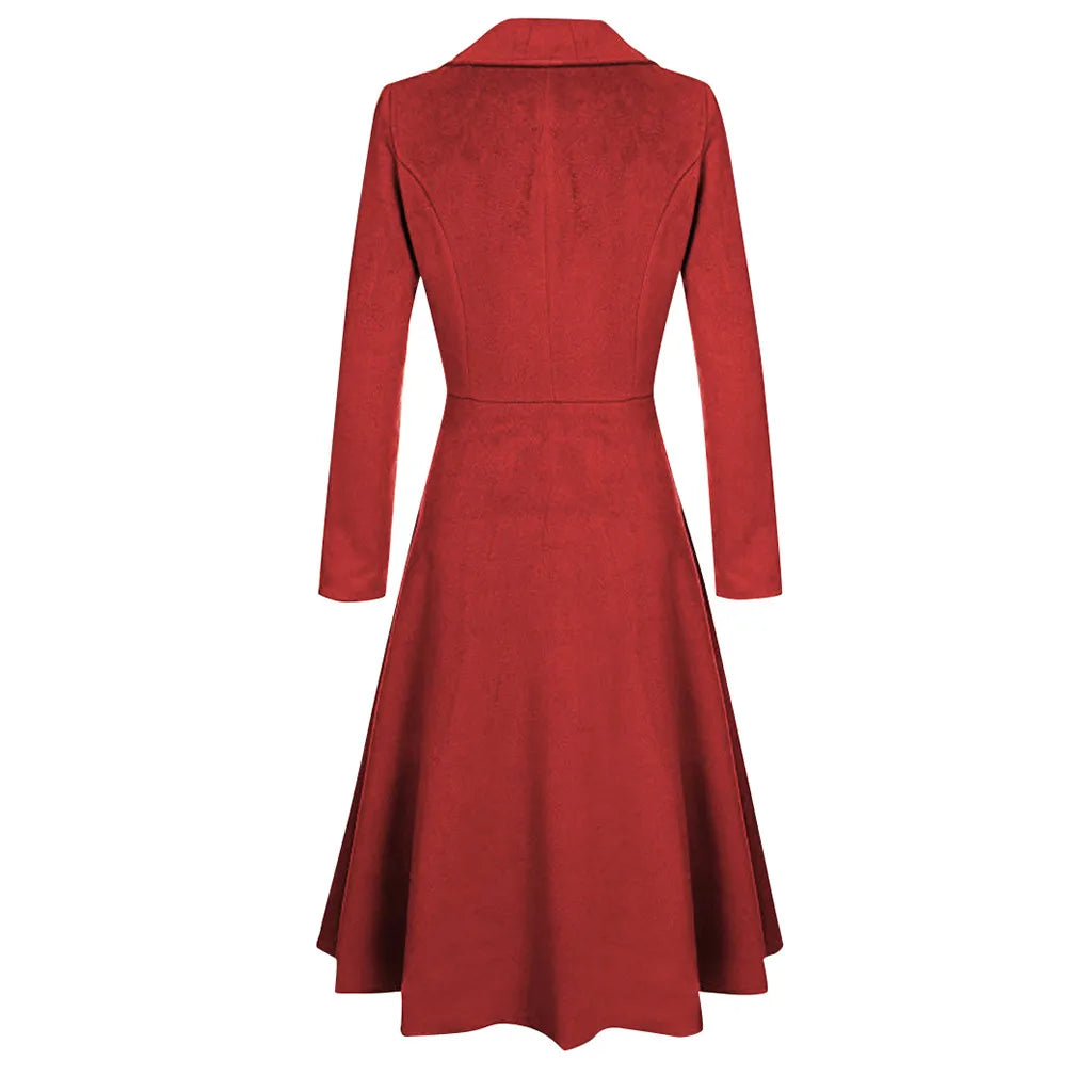 Lapel Button Long Trench Coat Windbreak Overcoat Women Jacket