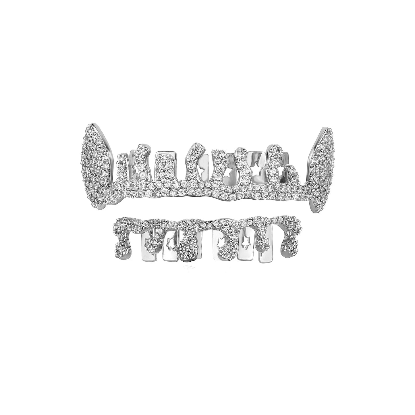Flame CZ Stone Teeth Grillz Dental Grill 14K Gold Plated Waterdrop Zircon Tooth Cap Silver Bottom Silver Set Silver Top Silver Bottom-Silver Set-Silver Top-Gold Top-Gold Bottom-Gold Set-