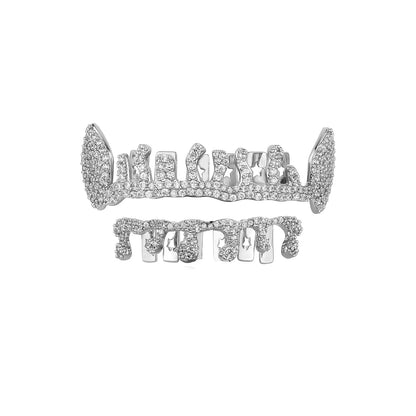 Flame CZ Stone Teeth Grillz Dental Grill 14K Gold Plated Waterdrop Zircon Tooth Cap Silver Bottom Silver Set Silver Top Silver Bottom-Silver Set-Silver Top-Gold Top-Gold Bottom-Gold Set-