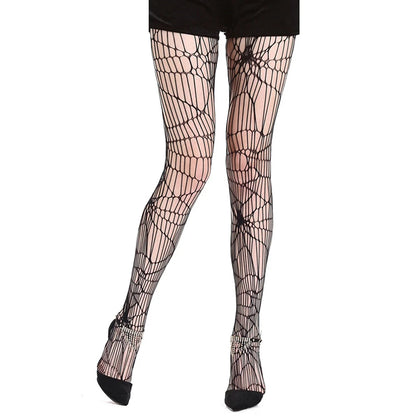 Goth Fishnet Pantyhose Spider Web Patterned Hollow Out Mesh Tights