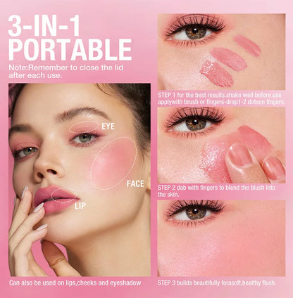3-in-1 Cheek Lip Tinted Moistured Blush Stick Eyes Cheek Lip Brighten Cream Water Jelly Tint Stick Matte Contour Makeup