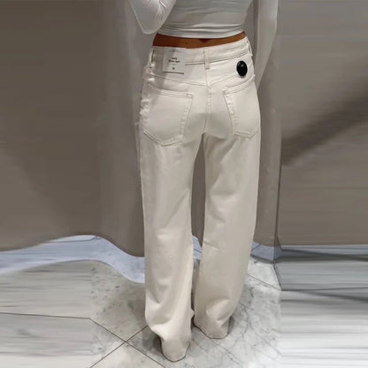 Metal Rivet Wide Leg Jeans Trousers Baggy Low Rise Pockets Denim