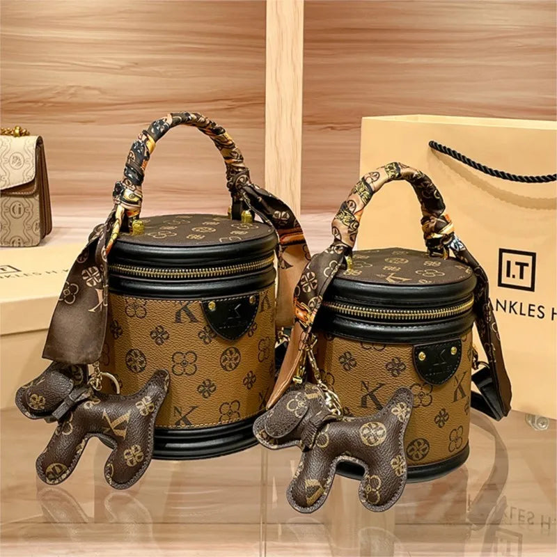 Light luxury brand women's handbag high-end sense contrasting color shoulder bag bucket bag