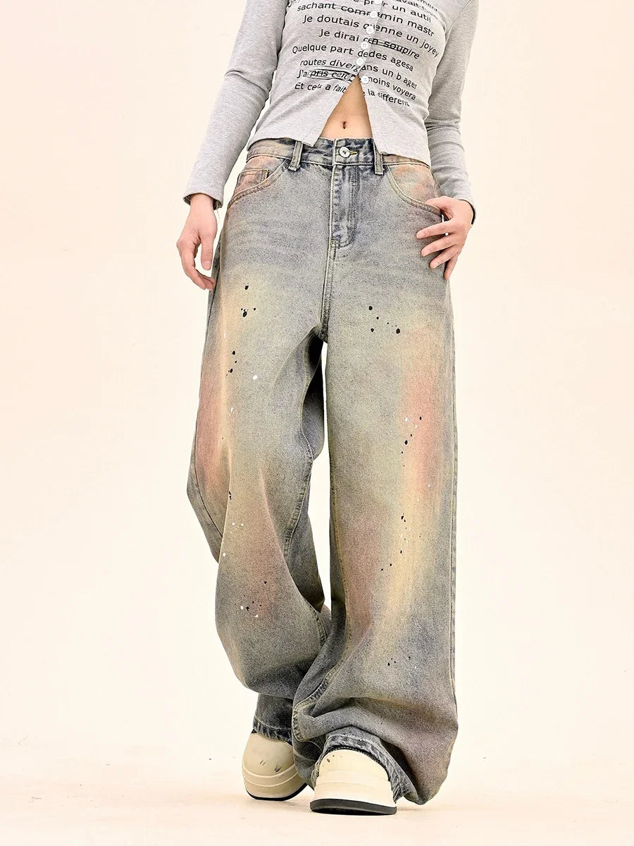 American Fashion Tie-Dye Graffiti Straight Leg Wide Jeans Straight Leg Loose Jeans Hip-hop Street Baggy Jeans