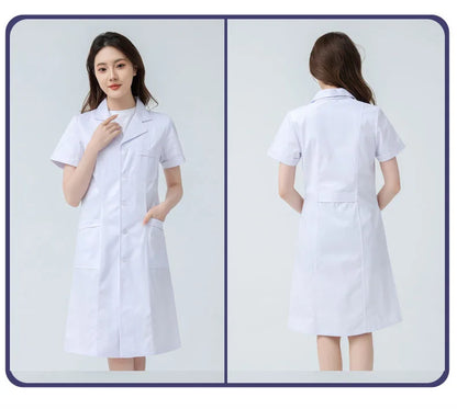 Hospital Clinical Uniforms Scrubs Lab Coat Pharmacy Short Sleeve Nurse Doctor Dress Medical Robe Women White Coat