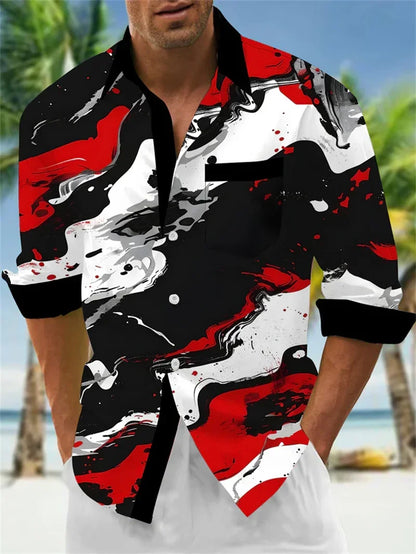 Flower pattern casual shirt men's long sleeved design oversized