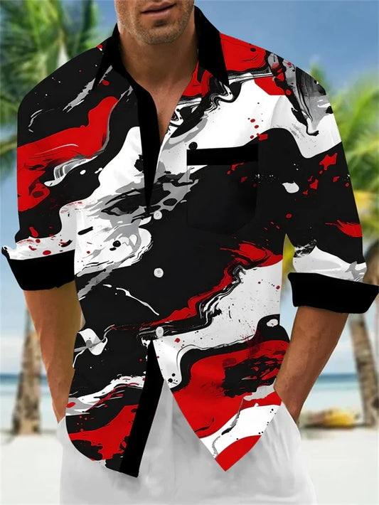 Flower pattern casual shirt men's long sleeved design oversized