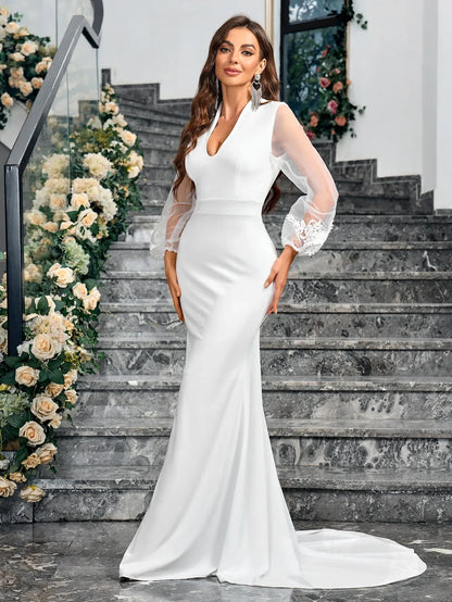 Lace Wedding Dress V Neck Bridal Gowns Cocktail Party Dresses