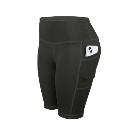 Solid Yoga Shorts with 3 Pockets High Waist Butt Lifting Elastic Cycling Shorts Activewear