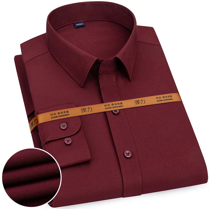 Men's Solid Color Business Shirt Formal Fashion Thin Classic Basic Long Sleeve