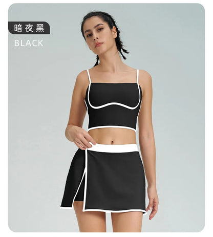 1/2PCS Yoga Set for Women Tennis Outfits Sports Bra Badminton Skirts Workout Sportswear Running Gym Wear Athletic Suits