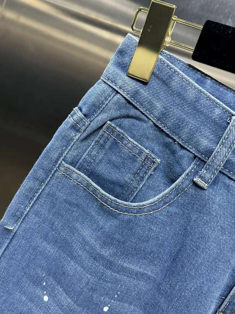 VGH Casual Hollow Out Spliced Lace Solid Jeans For Women High Waist Patchwork Pockets Minimalist Loose Wide Leg Pants Female New blue / XXXL blue / XXL blue / XL blue / XXXL-blue / XXL-blue / XL-blue / L-blue / M-blue / S-