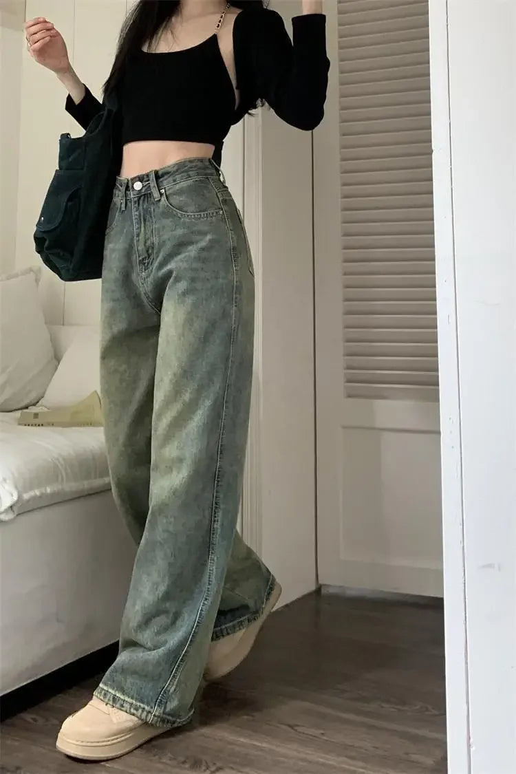 High-waisted Slimming Jeans Casual Bell Bottoms Straight-leg Long Pants For Women