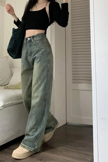 High-waisted Slimming Jeans Casual Bell Bottoms Straight-leg Long Pants For Women