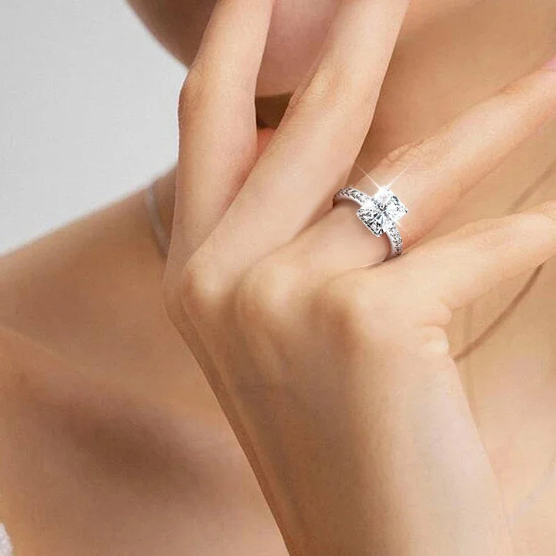 BXINY 4CT Emerald/Radiant Cut Full Moissanite Rings S925 Silver for Women Rectangle Diamond Wedding Bands Gifts Jewelry With GRA