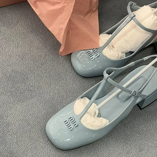 Temperament Patent Leather Mary Jane Women's Shoes Shallow Mouth High-heeled Single Shoes