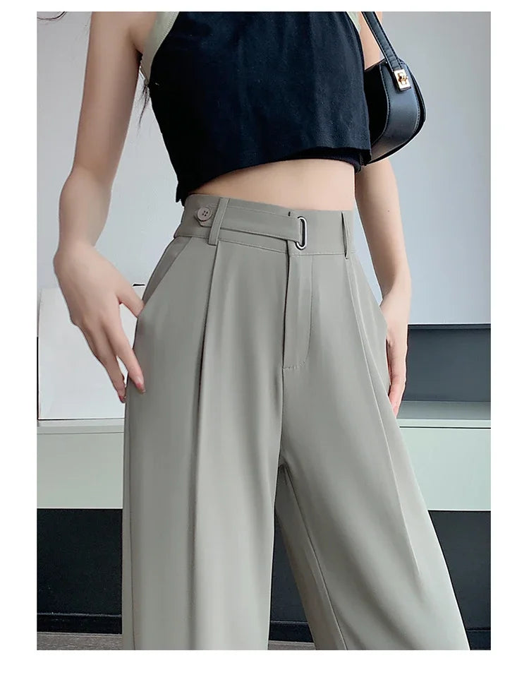 Women's Casual Pants Wide Leg Pants Solid Color High Waist Loose Trousers