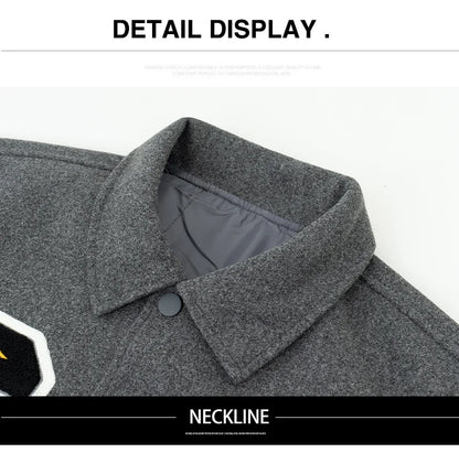 Mens Vintage Turn-down Collar Bomber Jacket Loose Letter Embroidery Coat Motorcycle Jacket