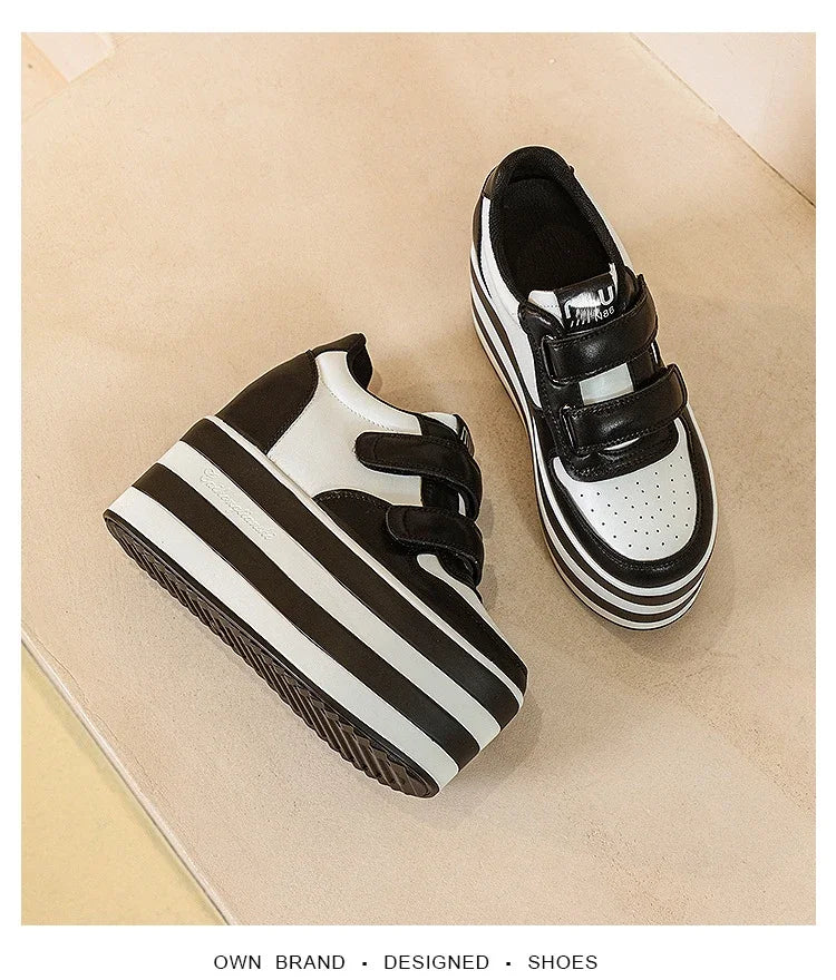 High quality 12cm Synthetic Genuine Leather Boot Ankle Platform Wedge High Brand Chunky Sneaker Shoes