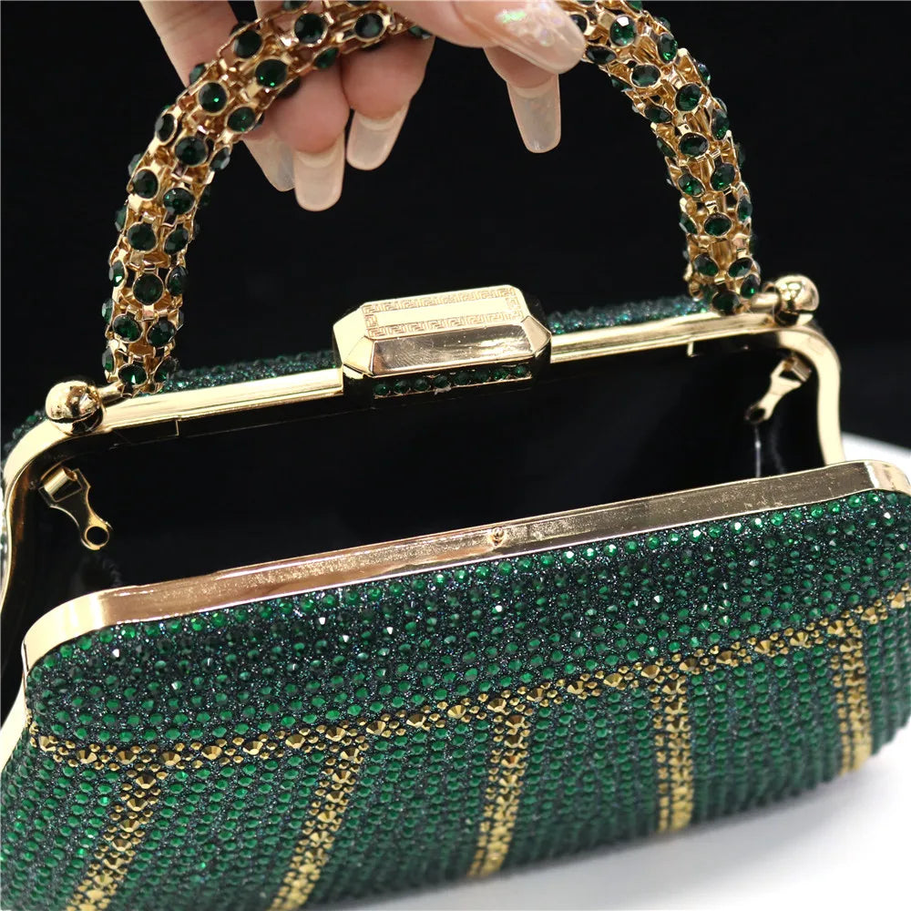 Exquisite Evening Bag With Diamond Design Fashion Handle Clutch Rhinestone Embellished Long Chain Bag