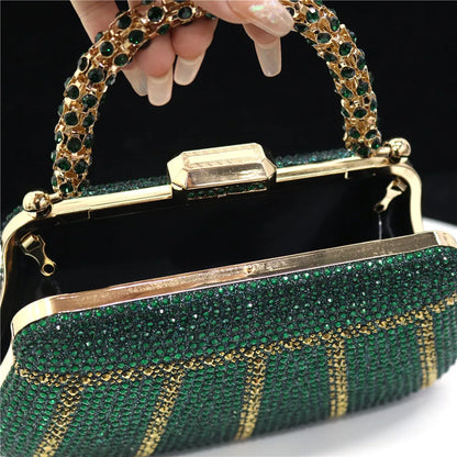 Exquisite Evening Bag With Diamond Design Fashion Handle Clutch Rhinestone Embellished Long Chain Bag