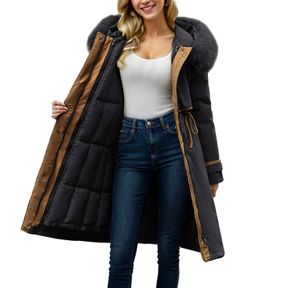 Women'S Winter Coat Parkas Detachable Patchwork Cotton Winter Long Hooded Thickened Cotton Coat