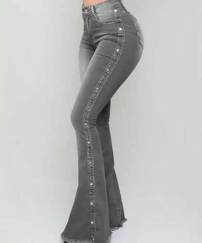 High Waist Strecth Denim Flare Pants Female Floor Length
