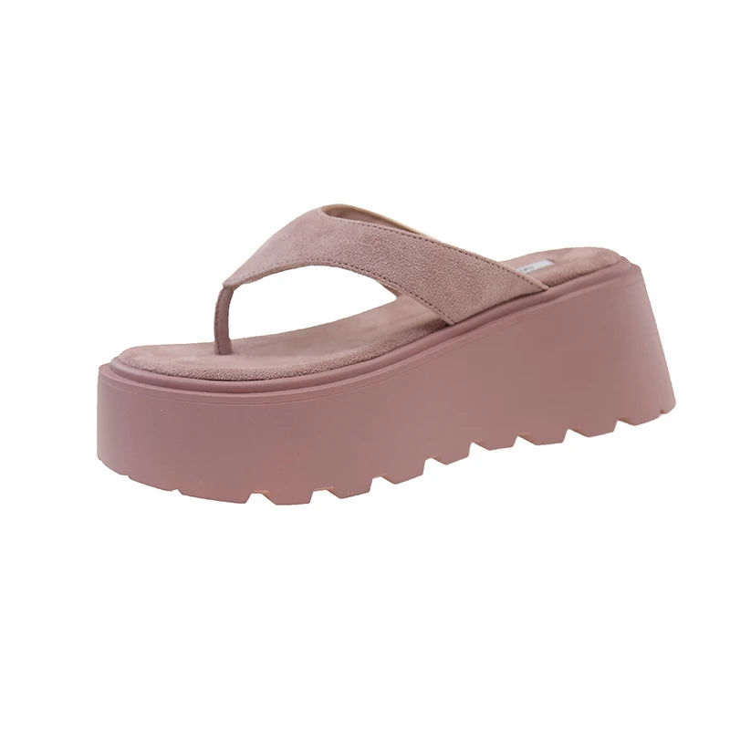 Thick Bottom Flip Flops Outdoor High Waist Seaside Beach Leisure Flip Flops Suede