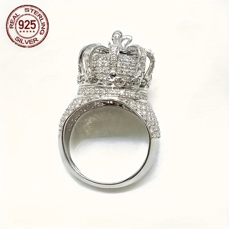 2025 New Luxury 925 Sterling Silver Rings Crown Hollow Design Mens Vintage Iced Out Pinky Hip Hop Ring Fine Jewelry Gift