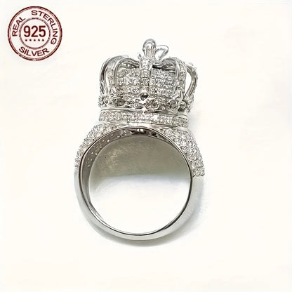 2025 New Luxury 925 Sterling Silver Rings Crown Hollow Design Mens Vintage Iced Out Pinky Hip Hop Ring Fine Jewelry Gift