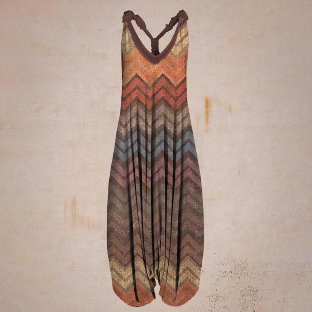 Harem Romper One-piece Jumpsuits Overalls Womens Abstract Print Backless