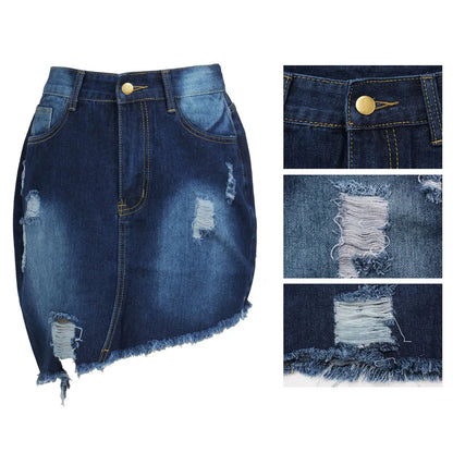 Plus Size Skirts Jeans Women Medium Stretch Above Knee Denim Mini Wrap Skirt