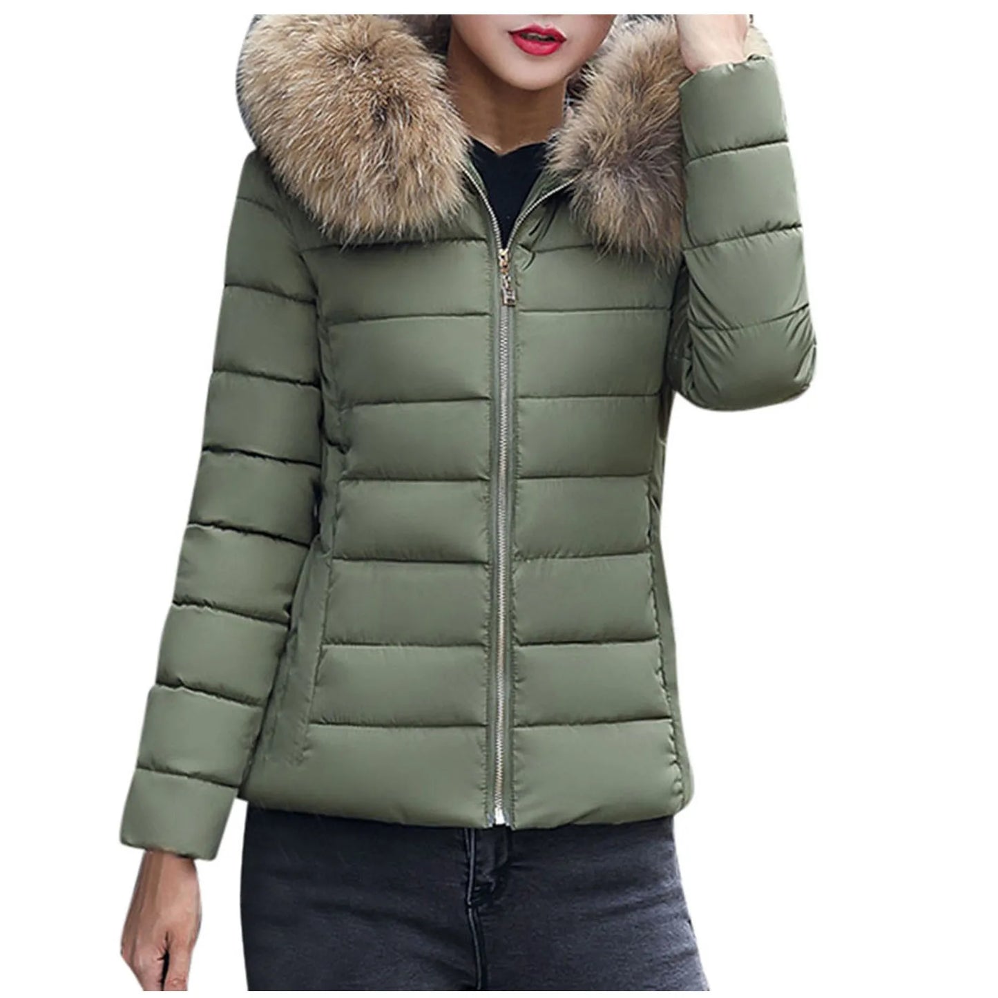 New Autumn Winter Jacket Womens Parkas Fur Collar Hooded Coats Casual Short Jacket Female Slim Cotton Padded Warm Outerwear