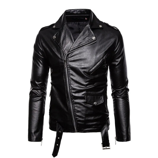 Mens Casual Slim Zipper PU Leather Coats Street Outdoor Motorcycle