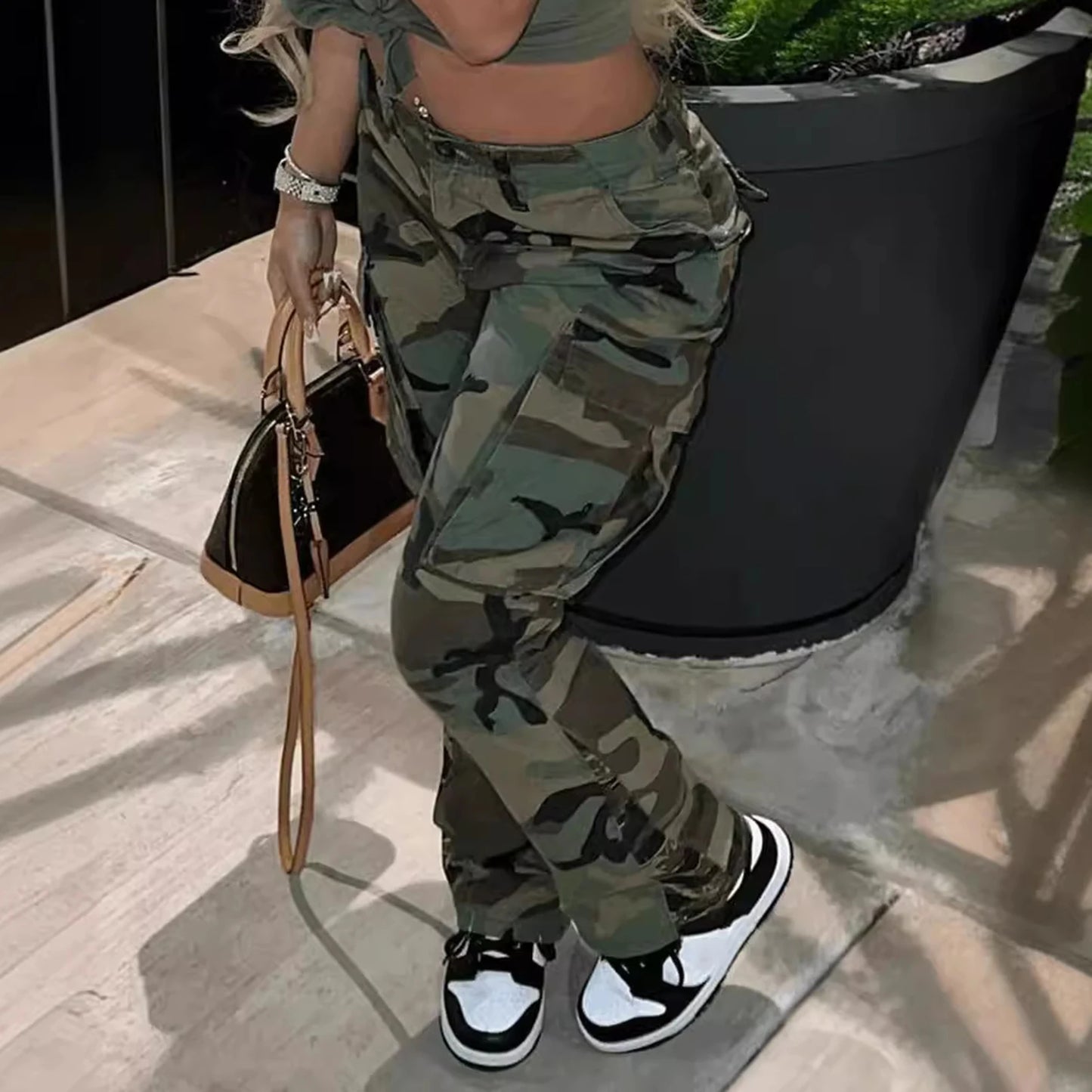 Cargo Pants Fashion Women Camo Print Oversized Pocket High Waist Baggy Pant Casual Hip Hop Straight Trouser