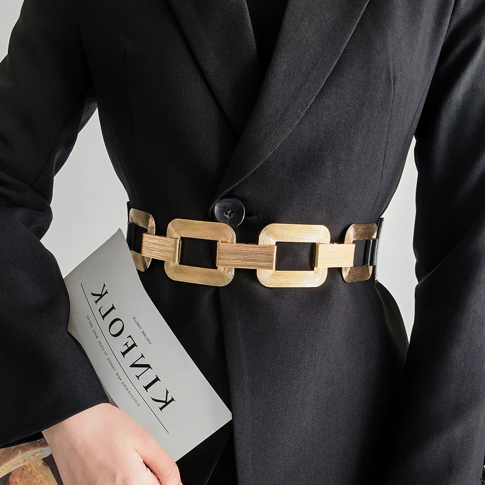 Metal Chain Elastic Waistband Fine Cummerbund Belt for Women